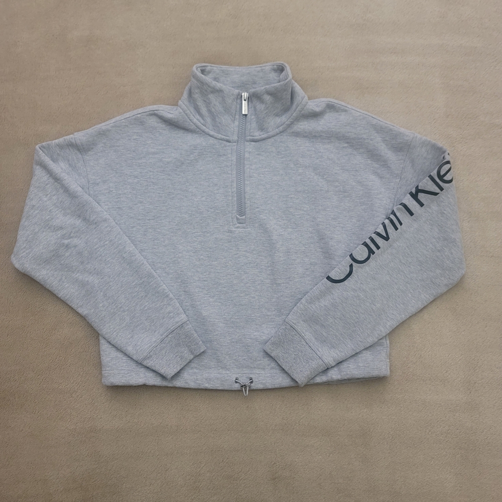 Calvin Klein Jeans Women Gray Quarter-Zip Cropped Sweatshirt Size Small